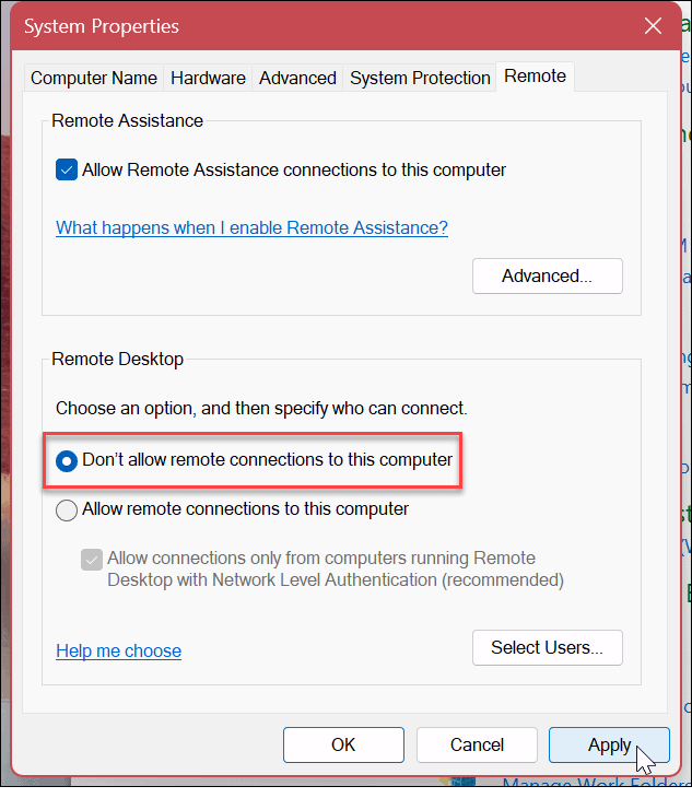 Inaktivera fjärrskrivbord på Windows 11
