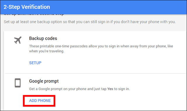 Google 2-stegs verifieringsprompt