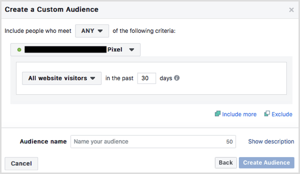 Facebook skapa webbplats anpassad publik