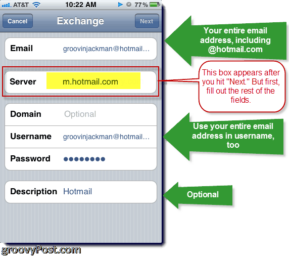 Lägga till Hotmail Exchange ActiveSync till iPhone
