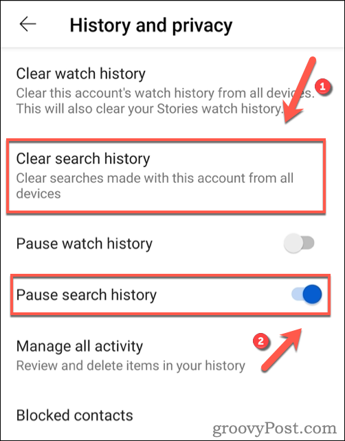 Rensar YouTube-sökhistorik på Android