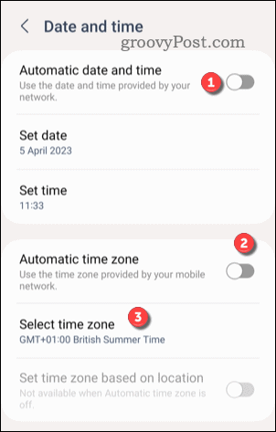 Ställ in anpassad tidszon på Android