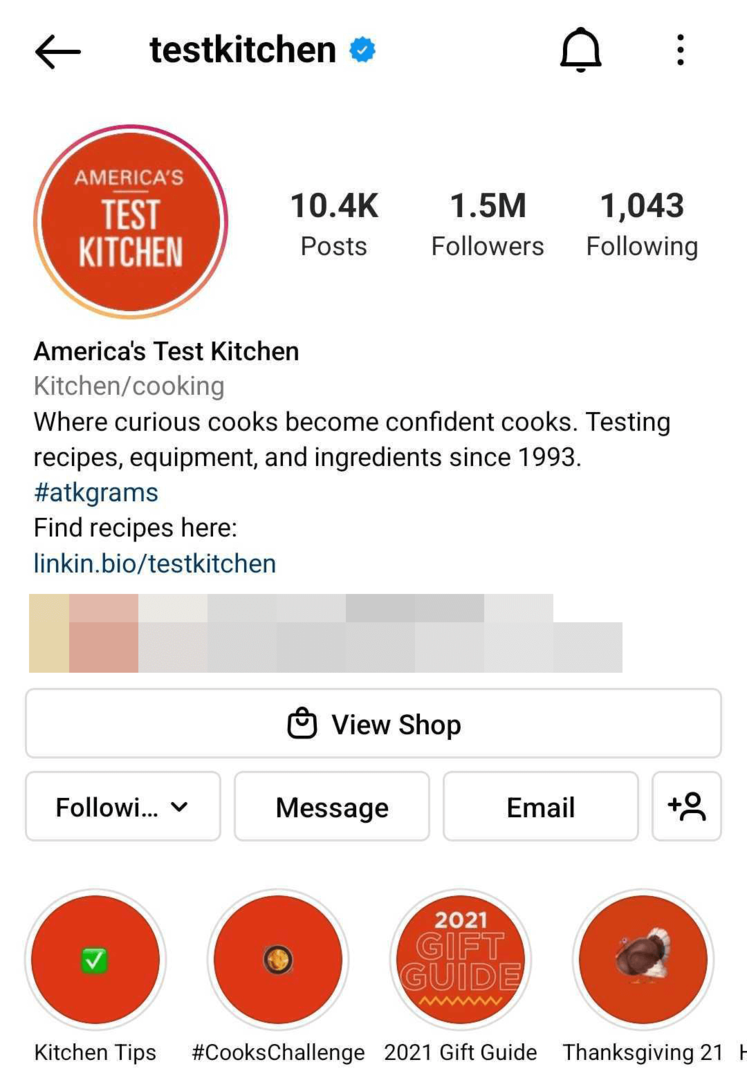 bild av Instagram företagsprofil optimerad för sökning