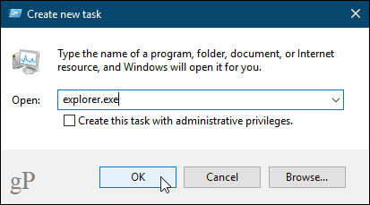 Skapa ny uppgiftsdialogruta i Windows 10 Task Manager