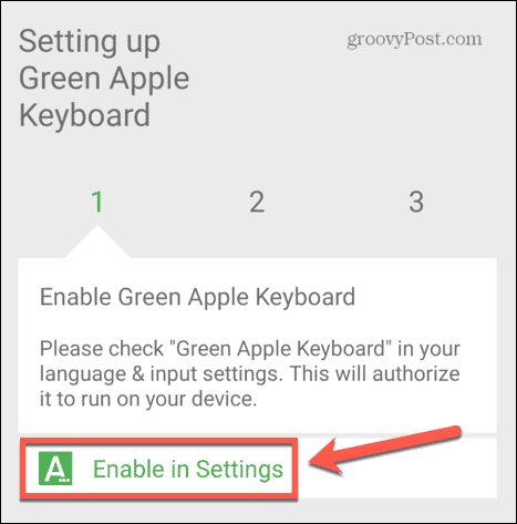 grönt äpple tangentbord aktivera i inställningarna