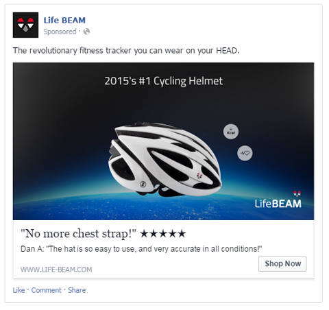Lifebeam Facebook-annons med användarrecension
