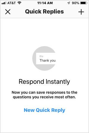 Klicka på Nytt snabbt svar på Instagram.
