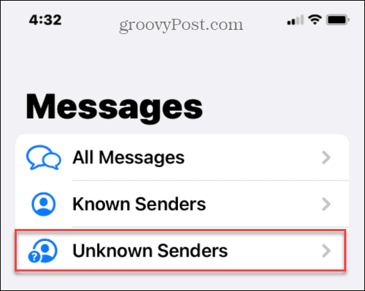 Dölj okända avsändare Text Spam på iPhone