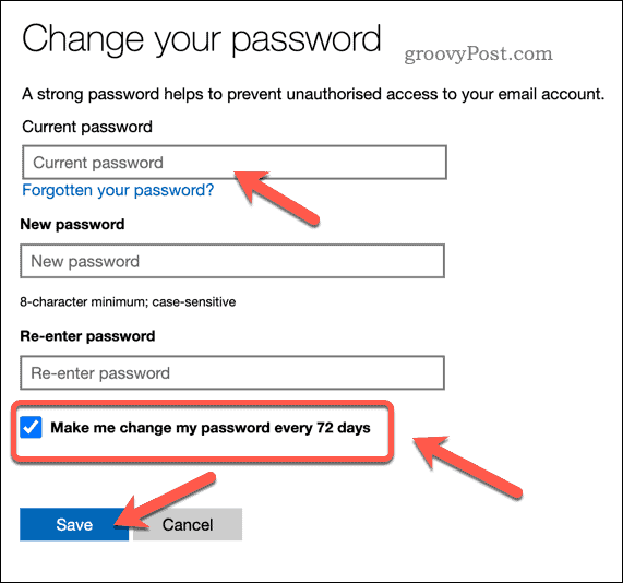 Ställ in lösenordsutgång i ett Microsoft-konto