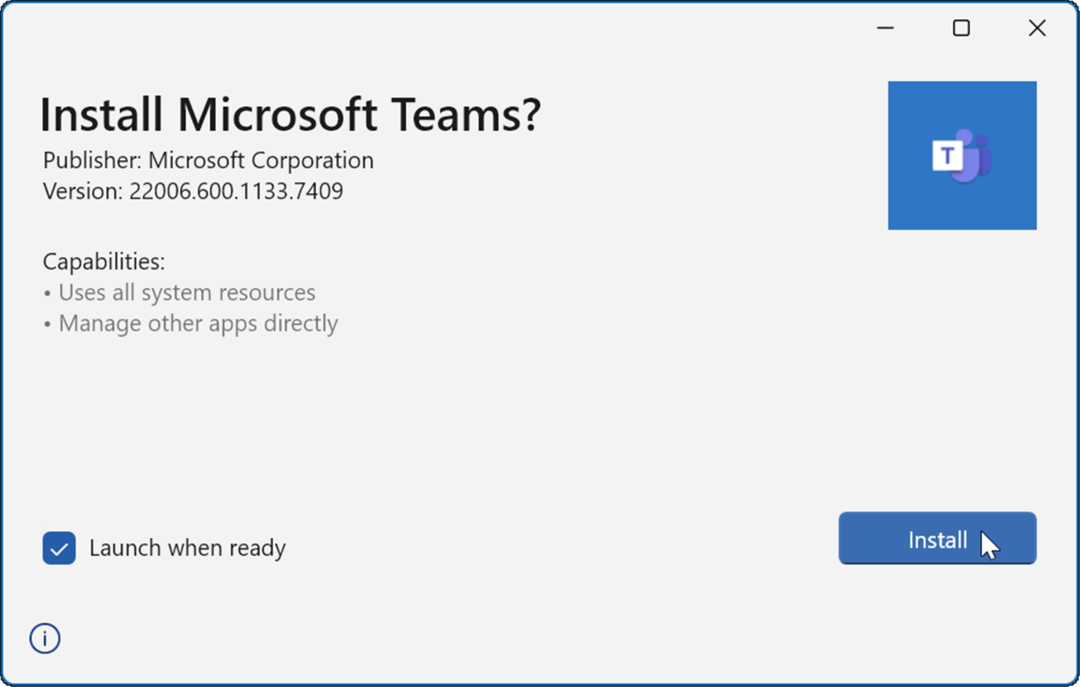 installera Microsoft-team laddas inte