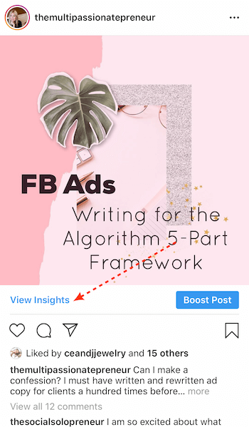 Visa Insights-knappen på Instagram-inlägget
