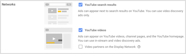 Nätverksinställningar för Google AdWords-kampanj.