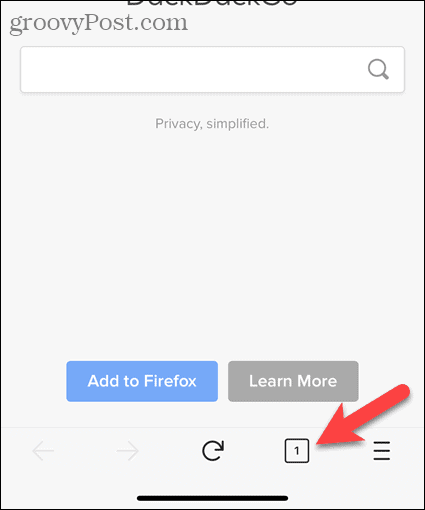 Tryck på flikknappen i Firefox för iOS