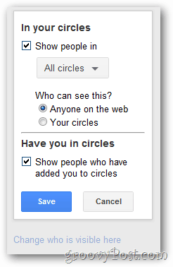 Google + profilcirkelens displaykonfigur