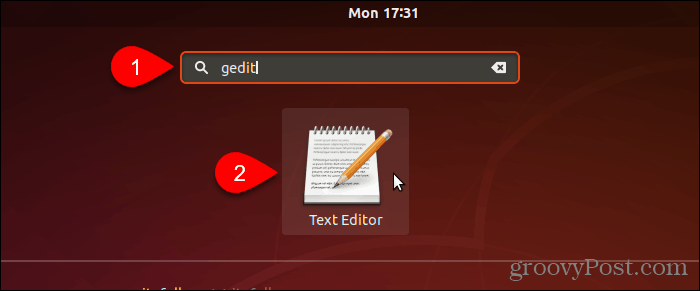 Sök efter och öppna gedit i Ubuntu