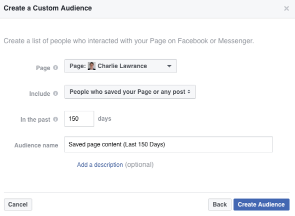 Skapa en anpassad publik av personer som har sparat din Facebook-sida eller ditt inlägg.