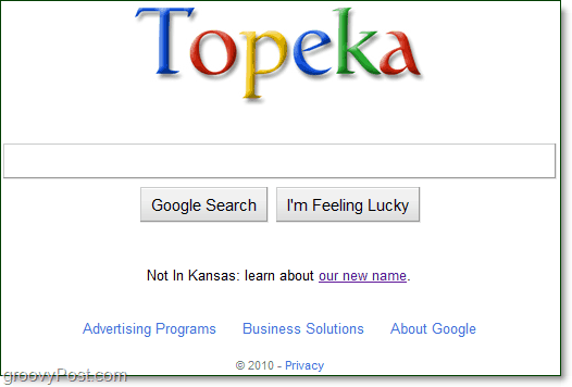 google med den nya topeka-logotypen på deras hemsida