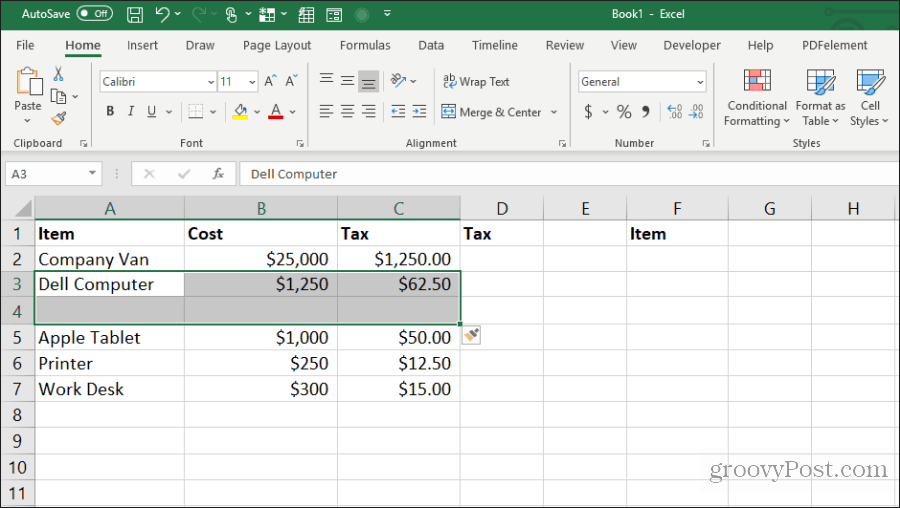 sätt in tomma celler i Excel