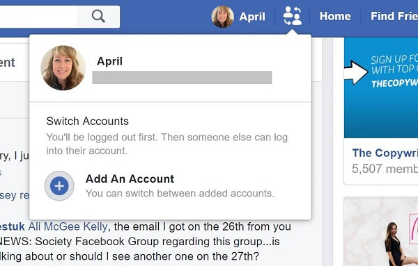 Facebook verkar testa en knapp som låter användare snabbt växla mellan konton.