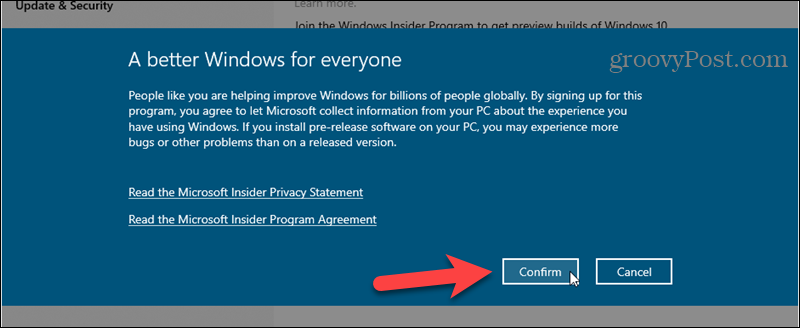 Bekräfta registreringen av Windows Insider Program
