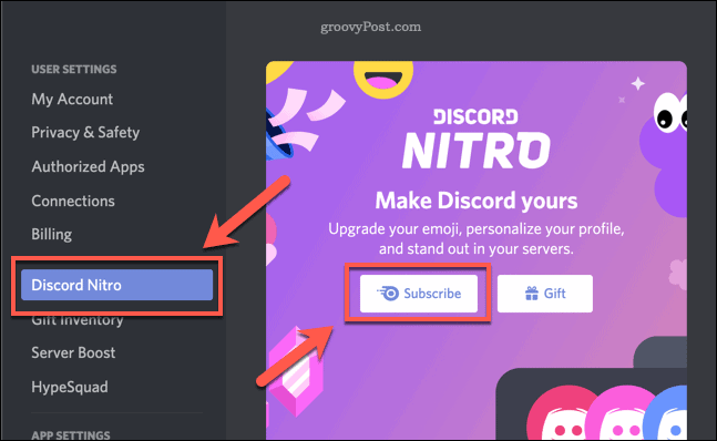 Discord Nitro-prenumerationsknapp
