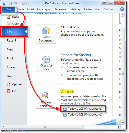 automatisk sparad version återgår till Outlook 2010