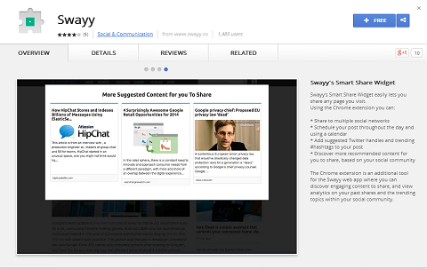Swayy har också ett Google Chrome-tillägg för att göra det enkelt att dela innehållsupptäckter.