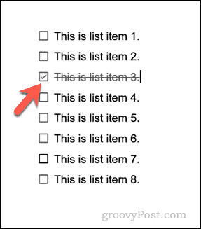Ett exempel på checklista i Google Dokument