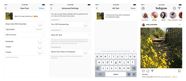 Instagram lägger till två nya tillgänglighetsfunktioner för att hjälpa synskadade användare att komma åt de foton och videor som delas på plattformen.