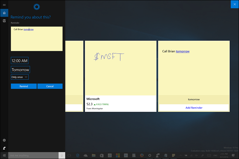 Tips om uppdatering av Windows 10 årsdag: Använd färgning med klisterlappar och Cortana