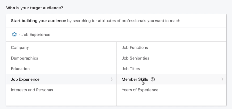välj medlemsfärdigheter för inriktning på LinkedIn-meddelanden