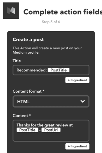 Du kan också skapa en IFTTT-applet för att rekommendera ett inlägg från Medium på ditt eget Medium-konto.