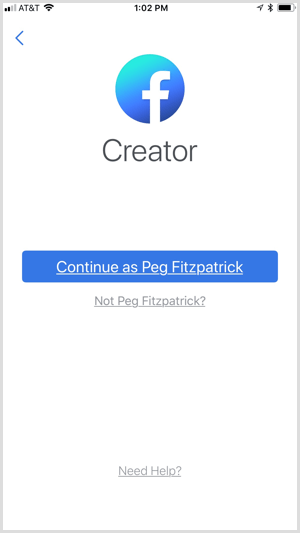 Logga in på Facebook Creator-appen