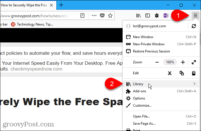 Välj Bibliotek i Firefox för Windows