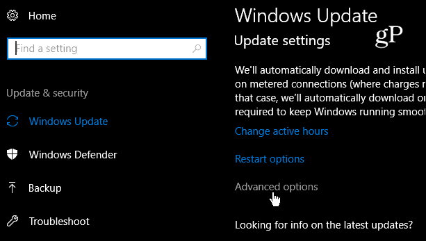 Avancerade inställningar för uppdatering av Windows 10