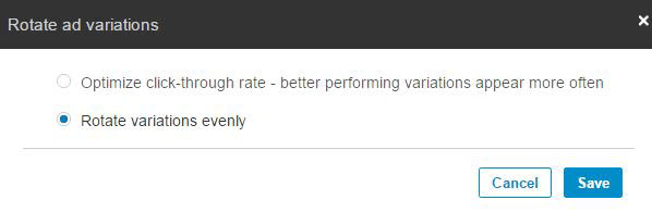 Var noga med att välja Rotera variationer jämnt i LinkedIn Campaign Manager.