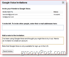 Skärmdump för Google Voice Invitation