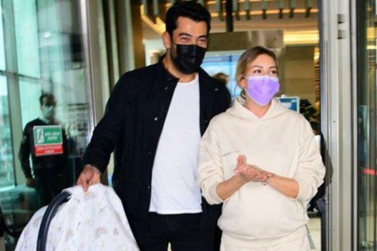 Bilder av Kenan Imirzalıoğlu och hans fru Sinem Kobal som lämnar sjukhuset