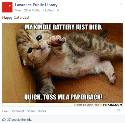 Lawrence offentliga bibliotek Facebook-inlägg