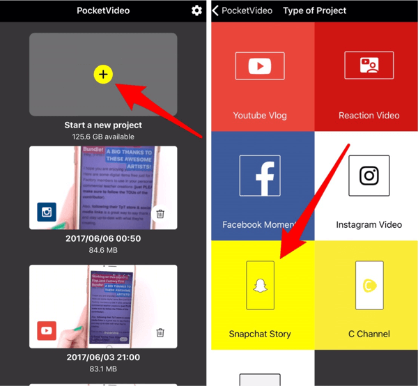 Tryck på Snapchat Story för att skapa innehåll för din Instagram-berättelse.