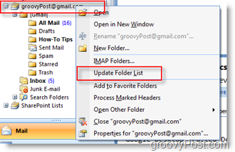 Uppdatera iMAP GMAIL-mapplistan i Outlook 2007 Navigation Toolbar
