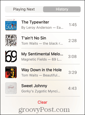 Apples musikhistoriklista för mac