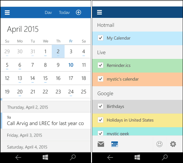 Windows 10 för telefonkalender