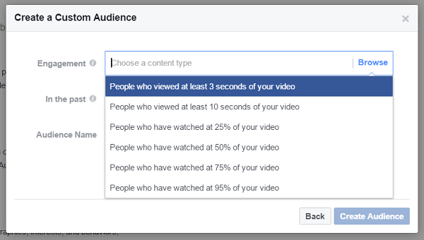 Skapa en anpassad publik för personer som har sett minst tre sekunder av en tidigare video.