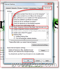 Hur man rensar automatiskt tillfälliga filer för IE7-webbläsaren vid avslutningsbilden