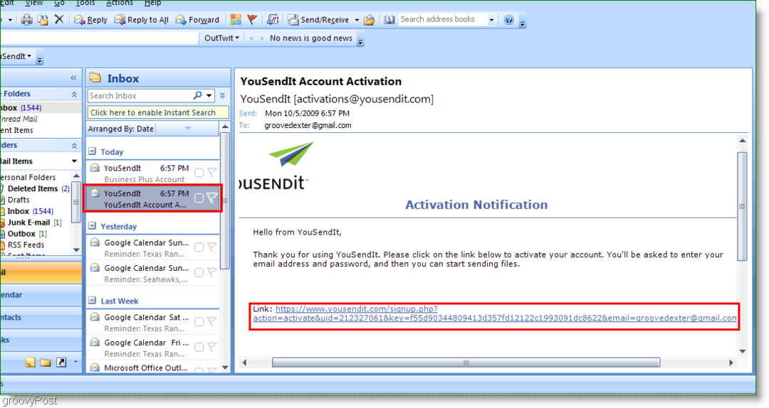 YouSendIt-aktiveringslänk i Outlook