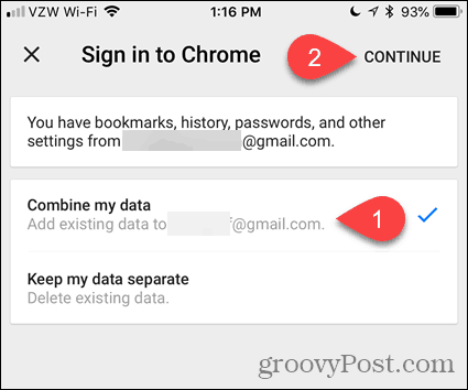 Kombinera mina data i Chrome för iOS