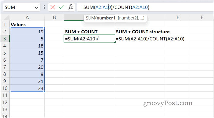 Beräkna medelvärden med SUMCOUNT i Excel