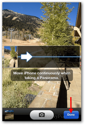 Ta iPhone iOS Panoramic Photo - Tryck på Klar