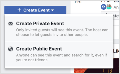 Skapa alternativ för listrutor för händelser på sidan Facebook-evenemang